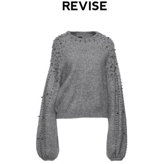 REVISE -sweaters-lint-grey-beaded-pearl-on-the-sleeve