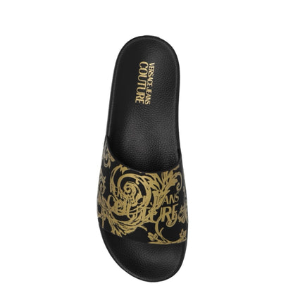 VERSACE-jeans-couture-black-and-gold-slippers