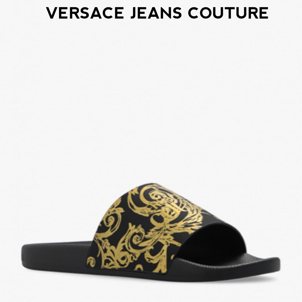 VERSACE-jeans-couture-black-and-gold-slippers