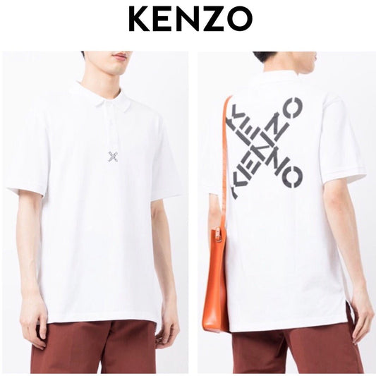 KENZO-cross-logo-front-back-white-polo-shirt