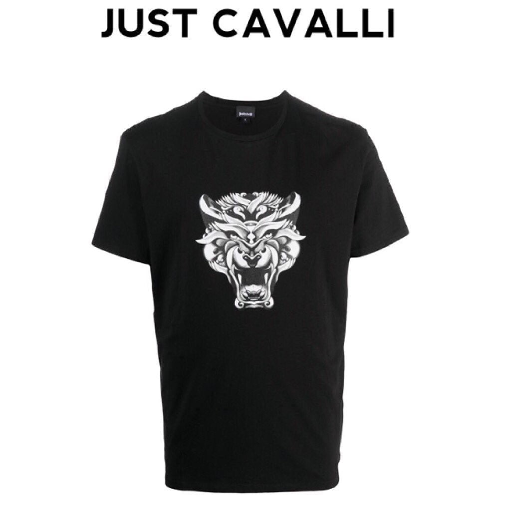 JUST CAVALLI-tiger-middle-logo-black-t-shirt