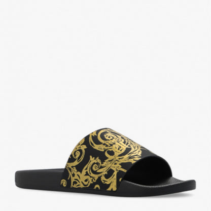 VERSACE-jeans-couture-black-and-gold-slippers